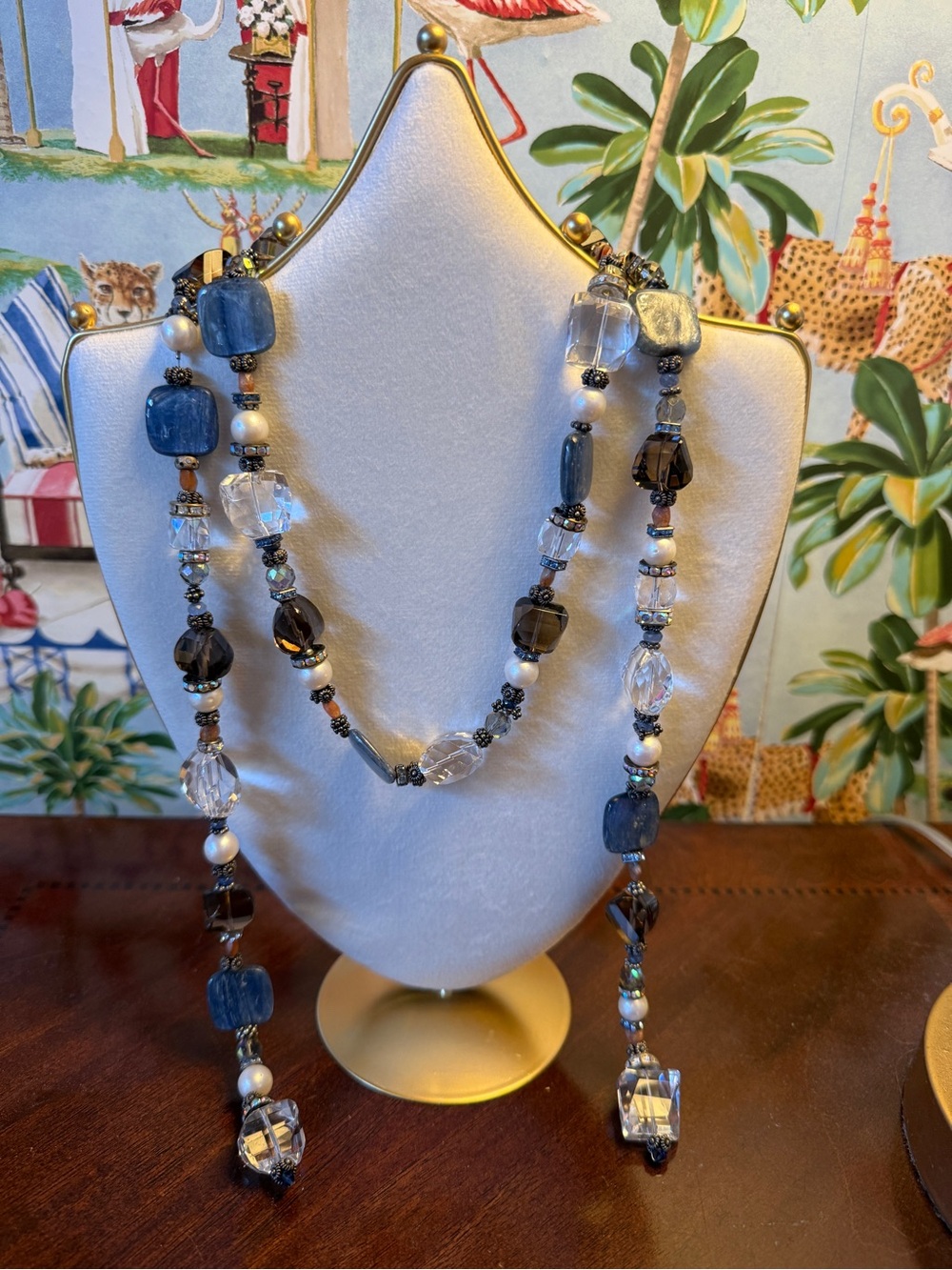 Lucite Lariat Necklace. Multi Color Jewels